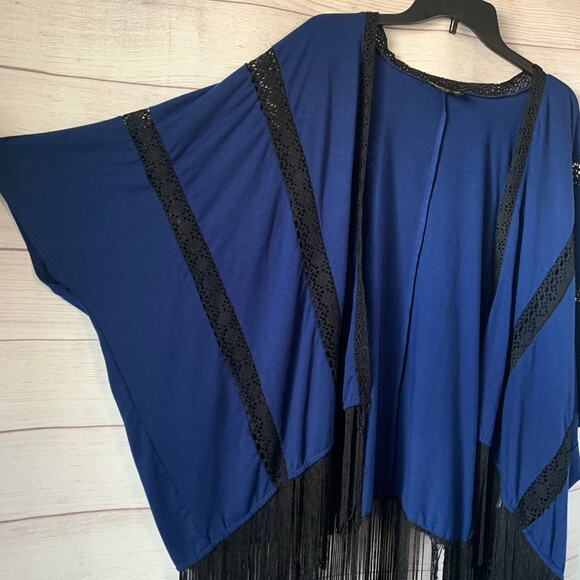 Serena Williams Signature Statement Blue and Black Cardigan Lace and Fringe M/L - Picture 14 of 16